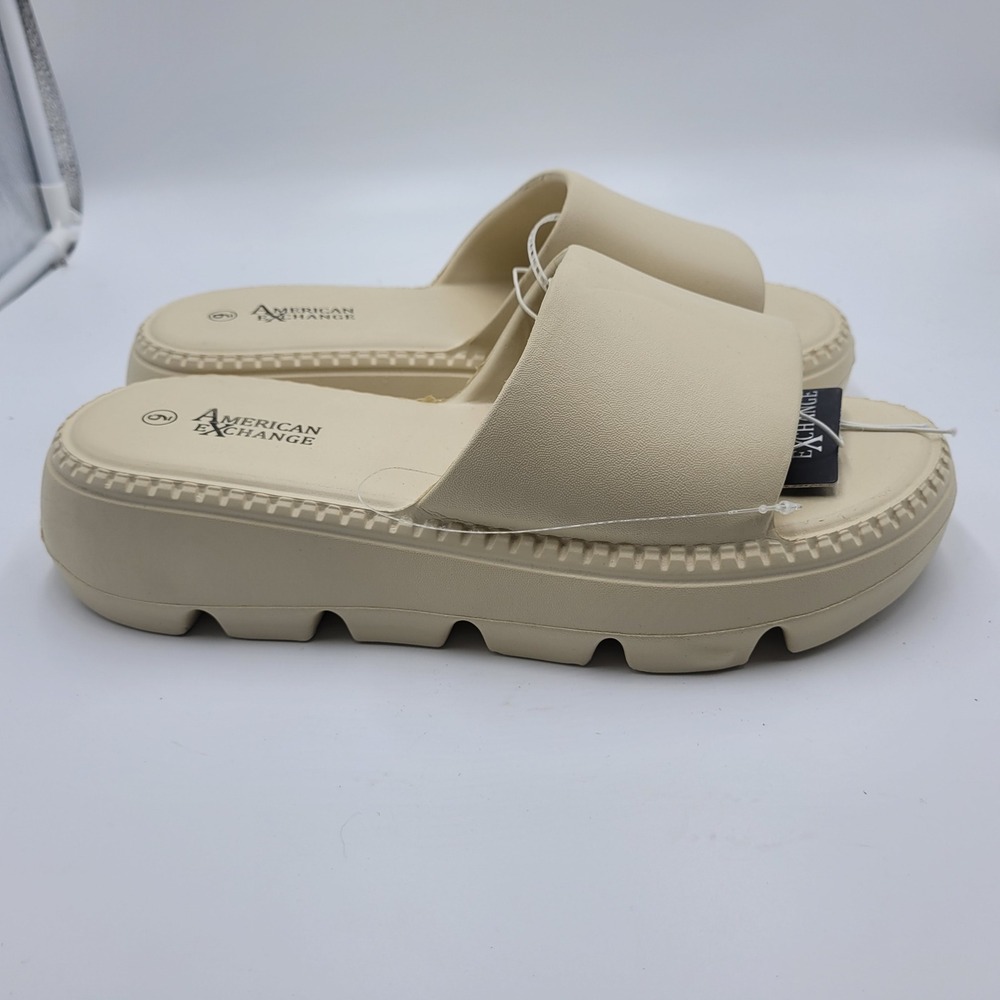 American Exchange Womens Platform Slide Sandals Beige Cream Lug Sole Boho NEW
